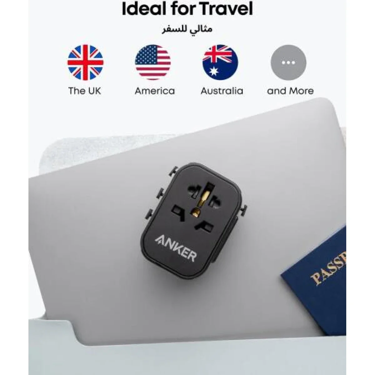 Anker 312 PowerExtend 30W Travel Adapter with 1 AC Outlet, USB-C and 2 USB-A Ports - Black - Thumbnail 4