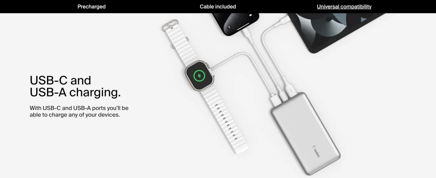Belkin BoostCharge 10000mAh USB-C Power Bank with 2 USB-A Ports, 15W, Gray - Thumbnail 10