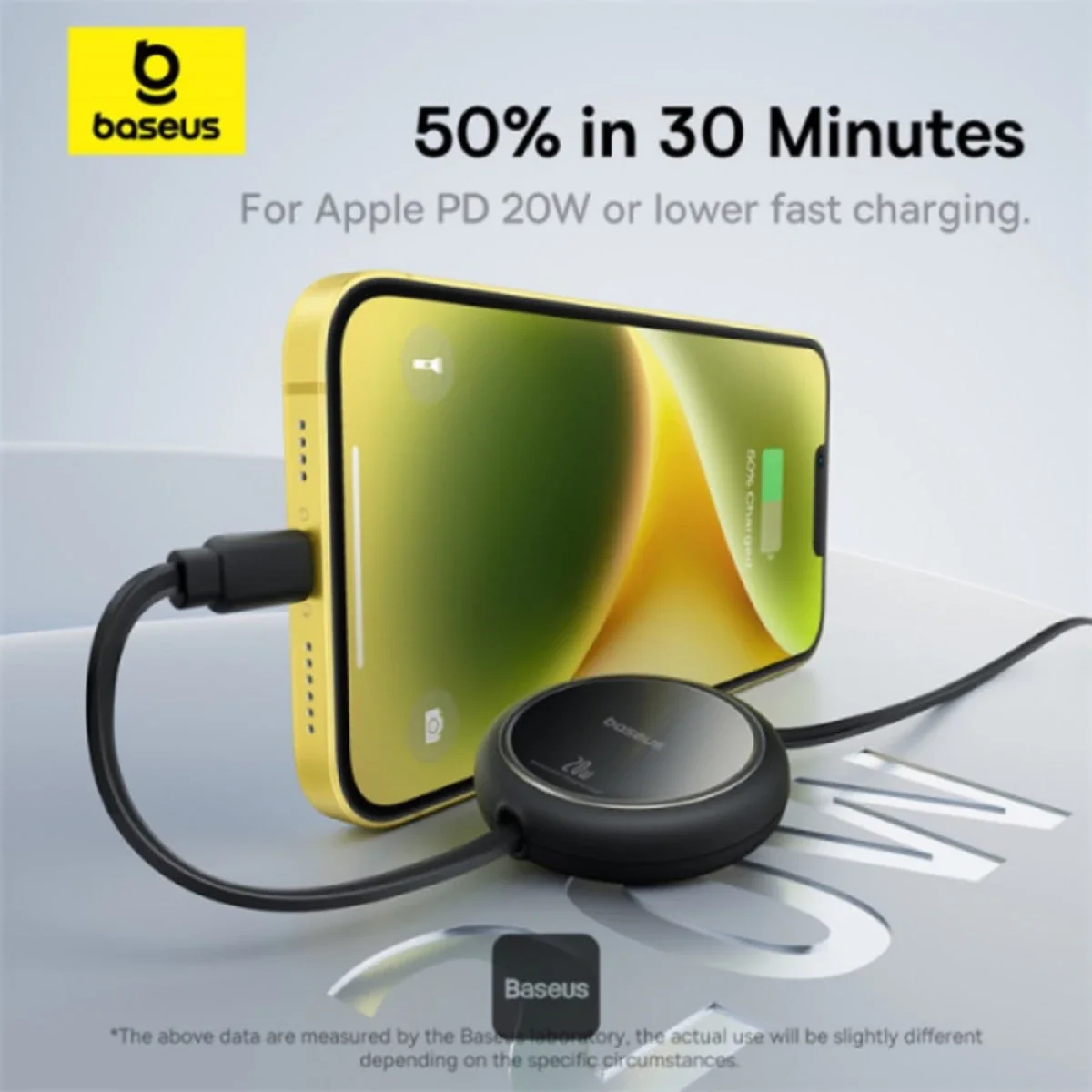 كابل Baseus Free2Pull Mini قابل للسحب من USB-C إلى Lightning بقدرة 20W وطول 1 متر أسود P10364501111-00 - Image 5