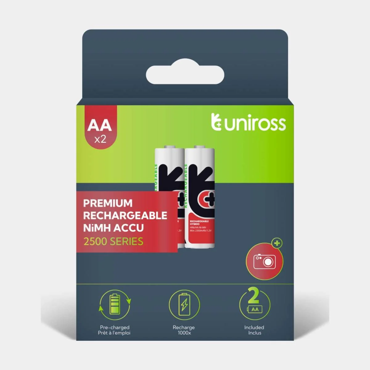 Uniross AA Ni-MH Rechargeable Batteries 2500mAh Hybrio 2-Pack - Image 2