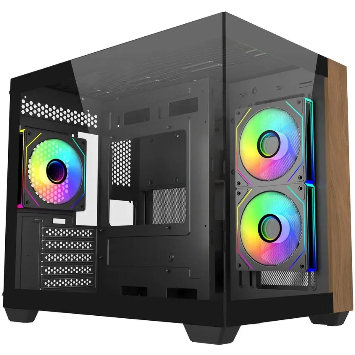 Cooler Master Elite 481 Wood Black Micro-ATX ARGB Mid-Tower Gaming Case with Tempered Glass, Wood and Type-C