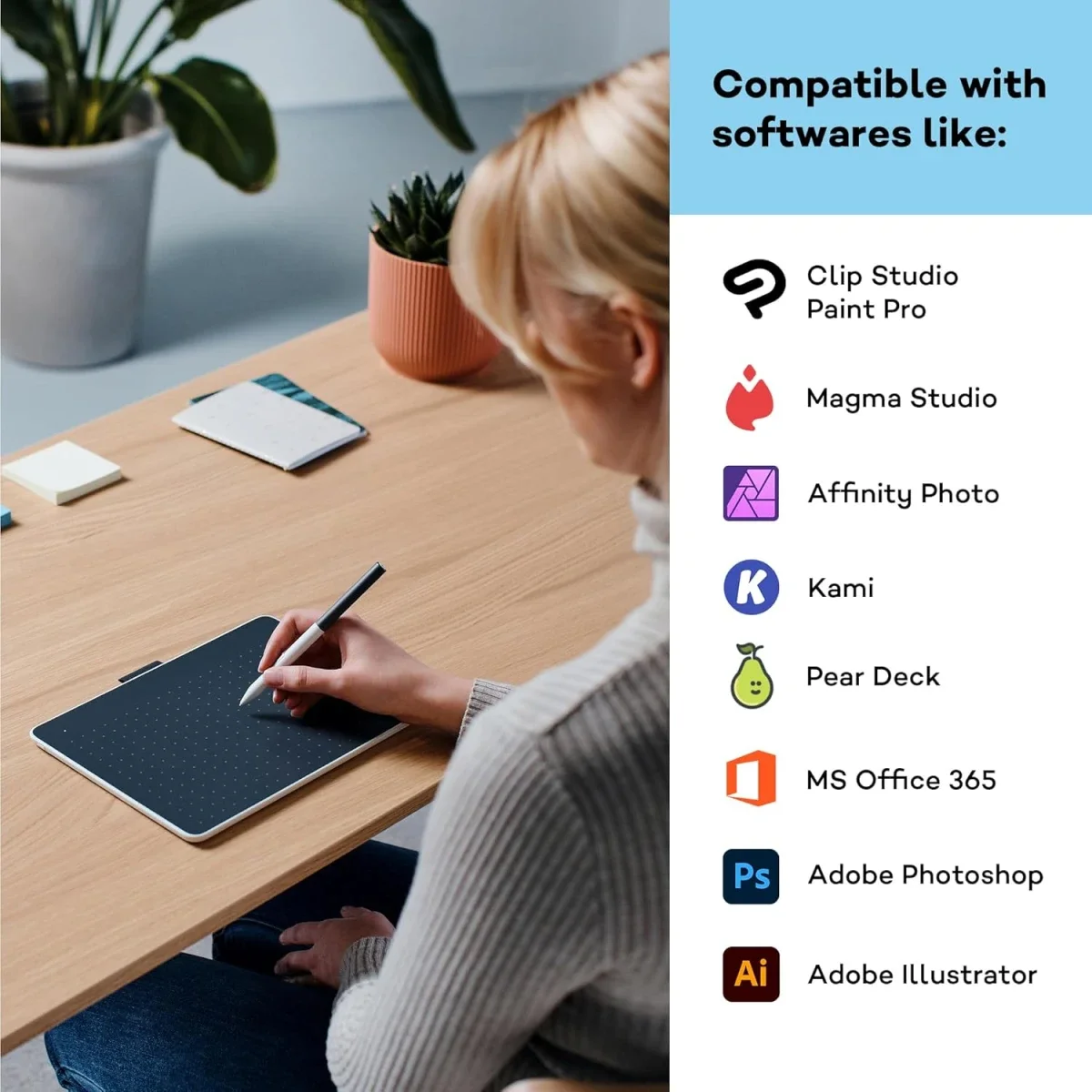 لوح رسم Wacom One Medium مع قلم EMR بدون بطارية وبلوتوث وUSB-C - Thumbnail 4