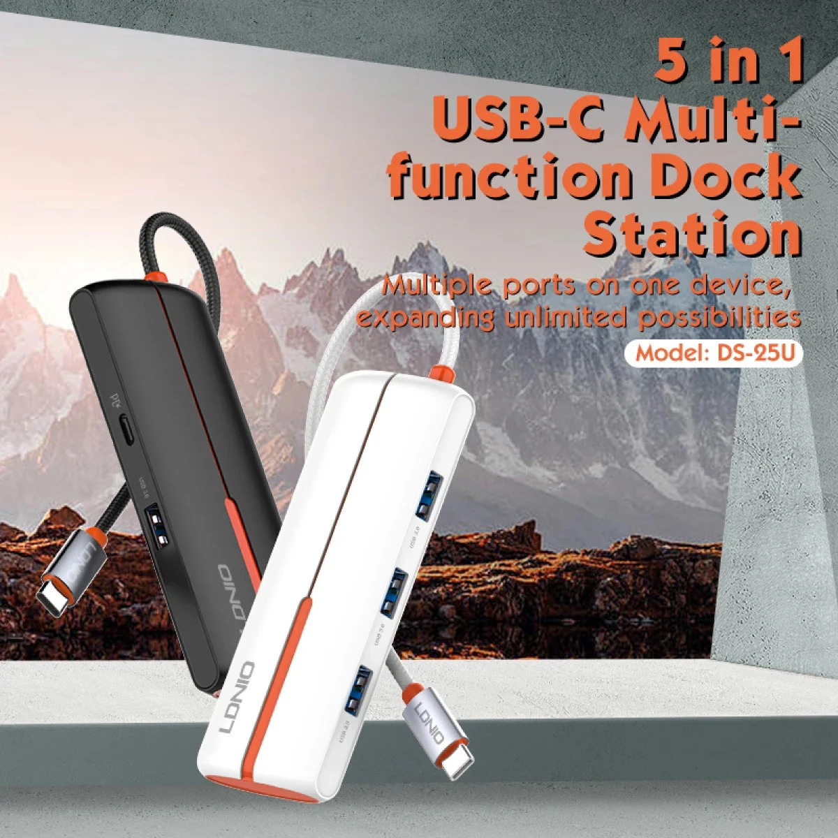 LDNIO DS-25U 5-in-1 USB-C 3.0 Hub with 100W PD for MacBook - Black