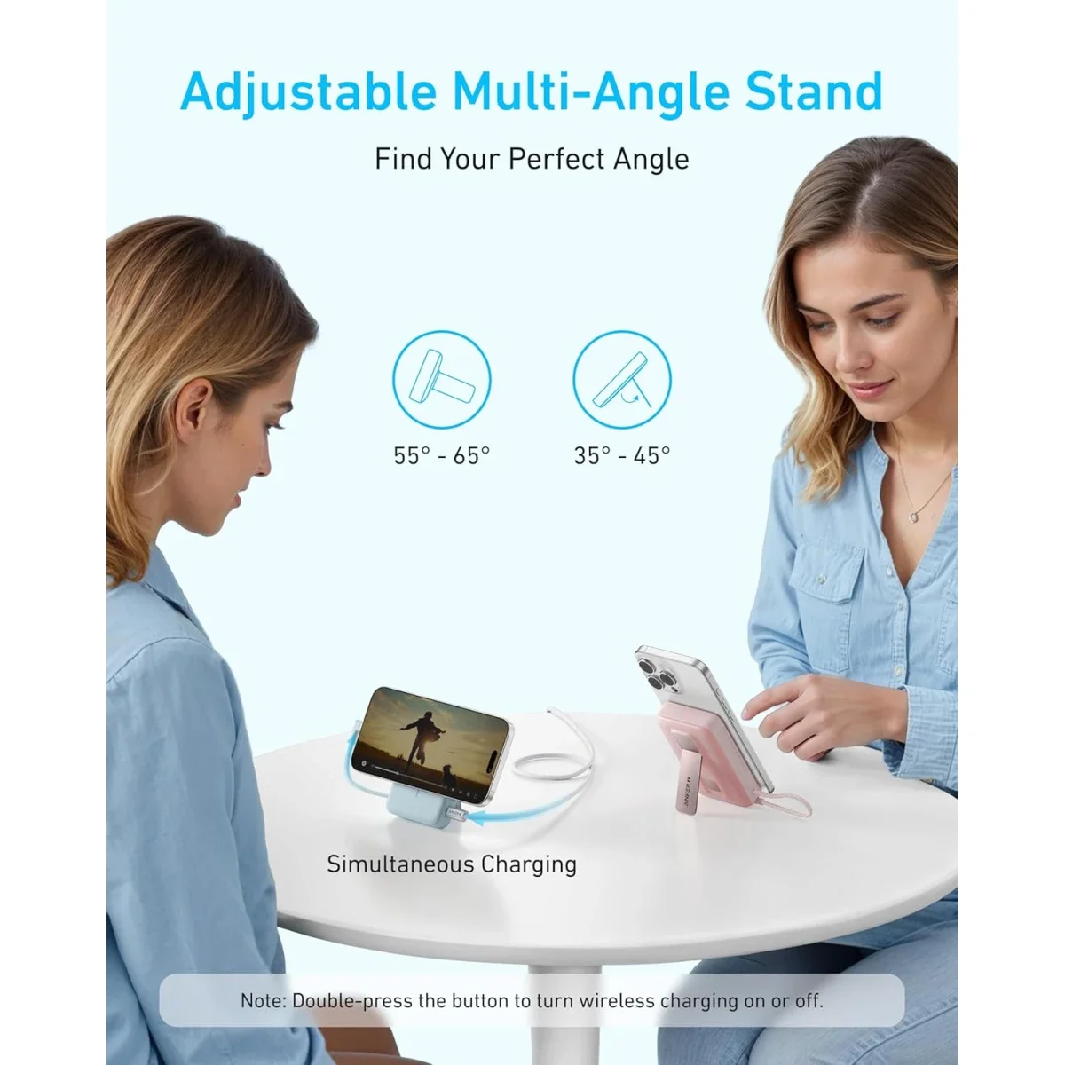 Anker Zolo 10000mAh Magnetic Power Bank with 30W Fast Charging, Built-In USB-C Cable & Stand - Blue - Thumbnail 6