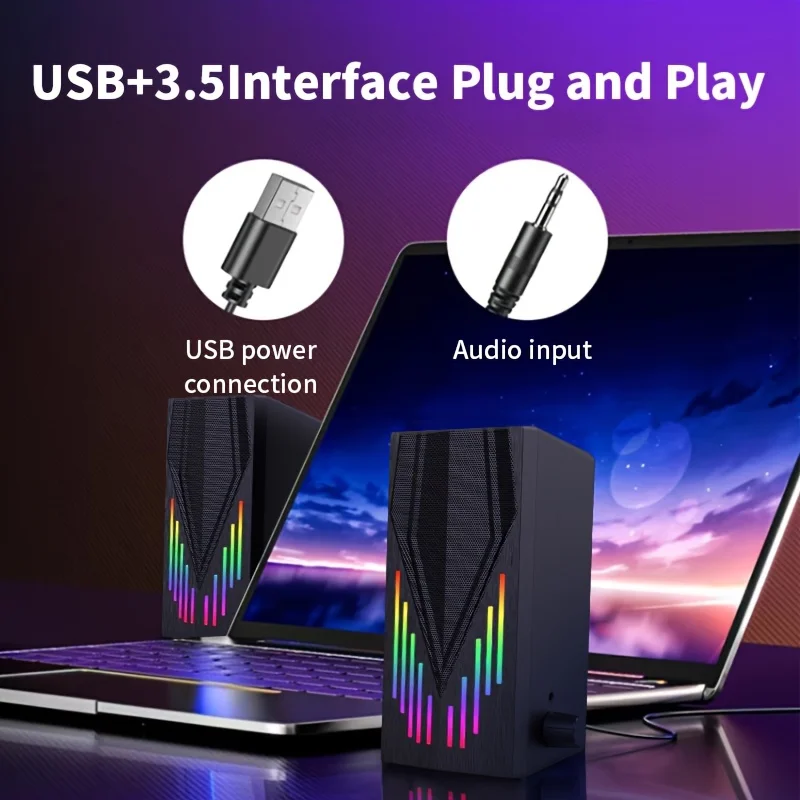 E-1065 RGB Desktop Stereo Speakers with USB Power and 3.5mm AUX Audio - Image 12