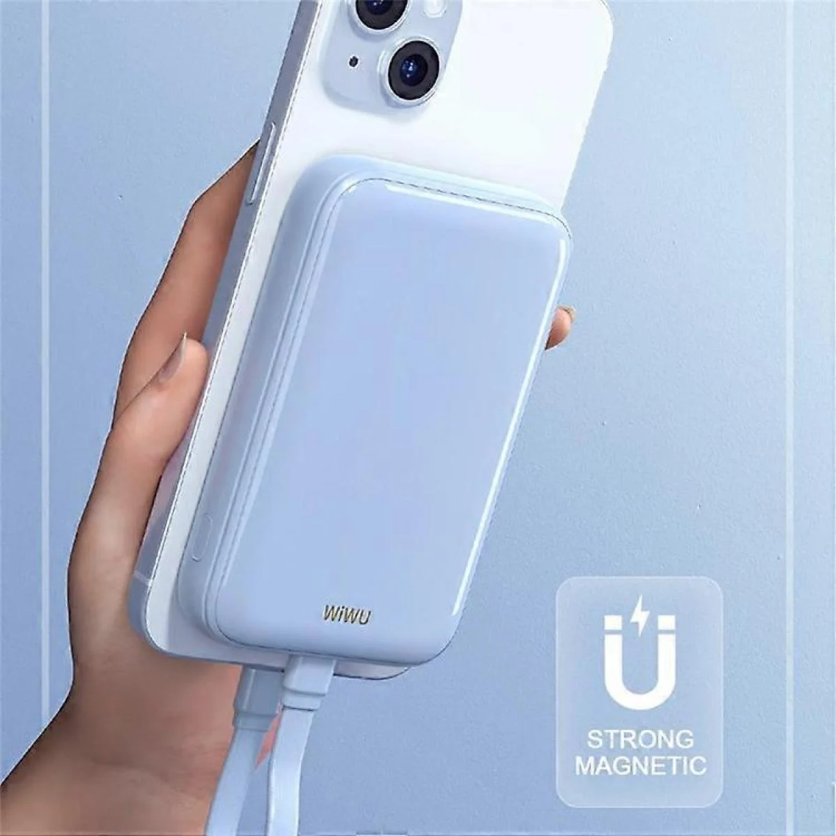 باور بانك WiWU Wi-P024 مغناطيسي 10000mAh بقدرة 20W مع كابل مدمج أبيض - Thumbnail 4
