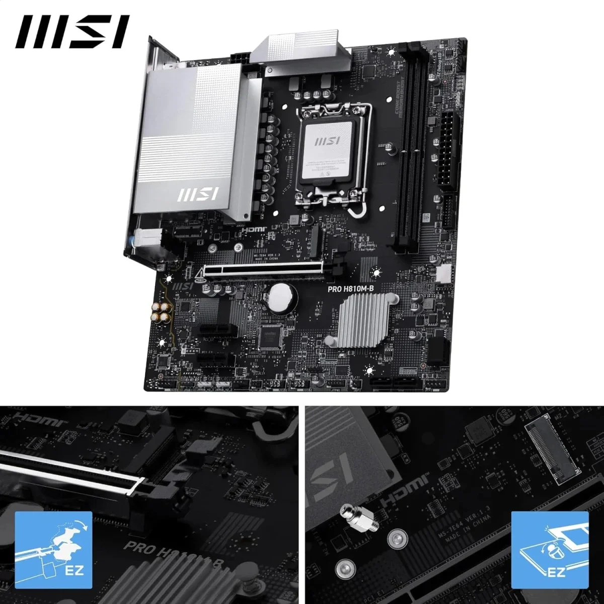 MSI PRO H810M-B mATX Motherboard LGA 1851 DDR5 PCIe 5.0 M.2 2.5G LAN - Thumbnail 3