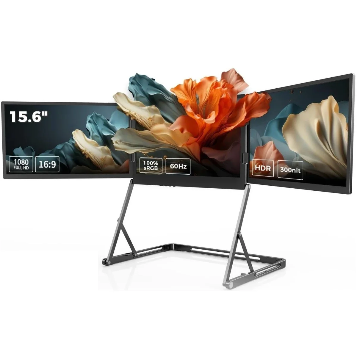 شاشة لابتوب موسعة V2COM Q1 ثلاثية IPS مقاس 15.6 إنش FHD 60 هرتز HDR ودوران 360°