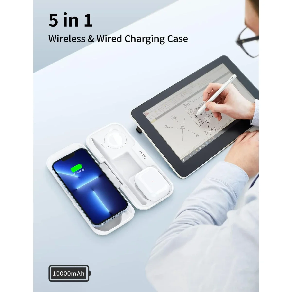 MOMAX Airbox Foldable 5-in-1 Wireless Charging Power Bank 10000mAh White - Thumbnail 3