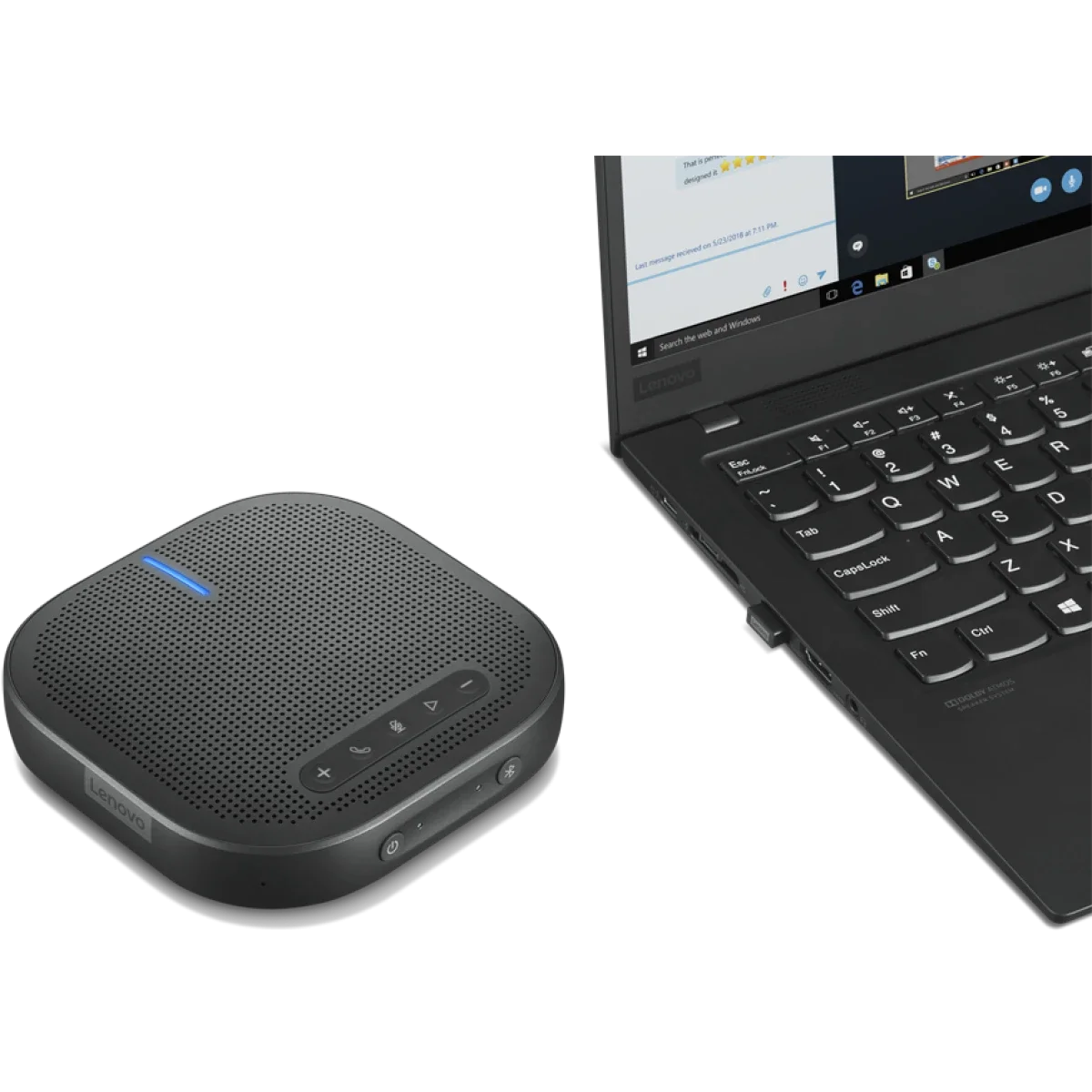Lenovo Wireless VoIP Speakerphone with Bluetooth & USB-C, 4 Microphones, 6500mAh, Black - Thumbnail 4