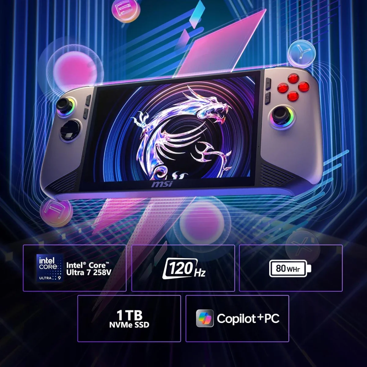 جهاز ألعاب محمول MSI Claw 8 AI+ (2025) A2VM بشاشة لمس 8 إنش 120Hz ومعالج Intel Core Ultra 7 258V وذاكرة 32GB وتخزين 512GB SSD Sandstorm - Thumbnail 3