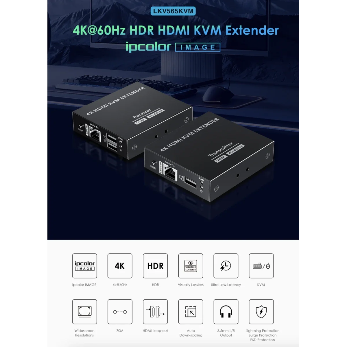 طقم موسع KVM Lenkeng LKV565KVM-P HDMI HDR بدقة 4K وتردد 60Hz حتى 70 متر - Thumbnail 3