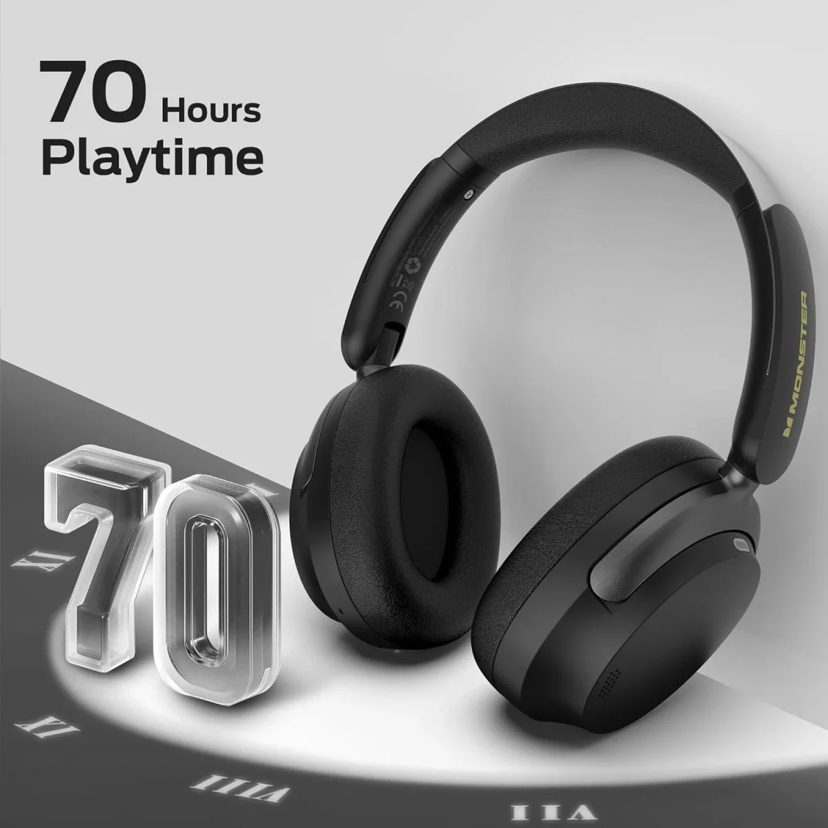 Monster Persona 3rd ANC Wireless Over-Ear Headphones with Mic, 70-Hour Playtime, Black - Thumbnail 7