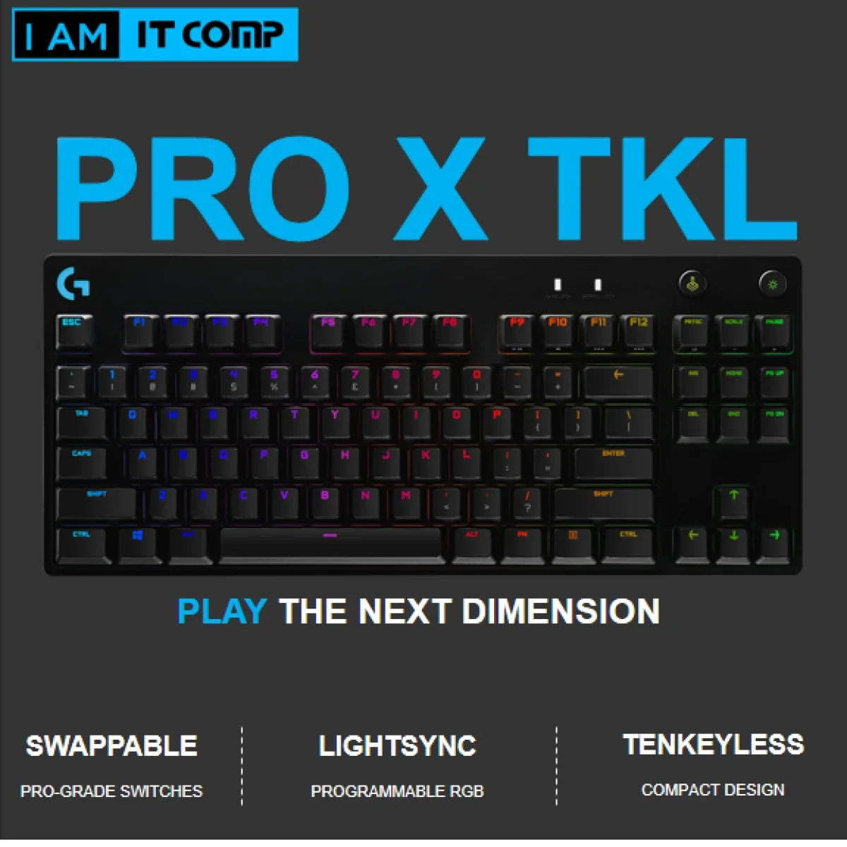كيبورد ألعاب Logitech G Pro X TKL ميكانيكي سلكي بمفاتيح GX Blue Clicky - أسود - Thumbnail 7