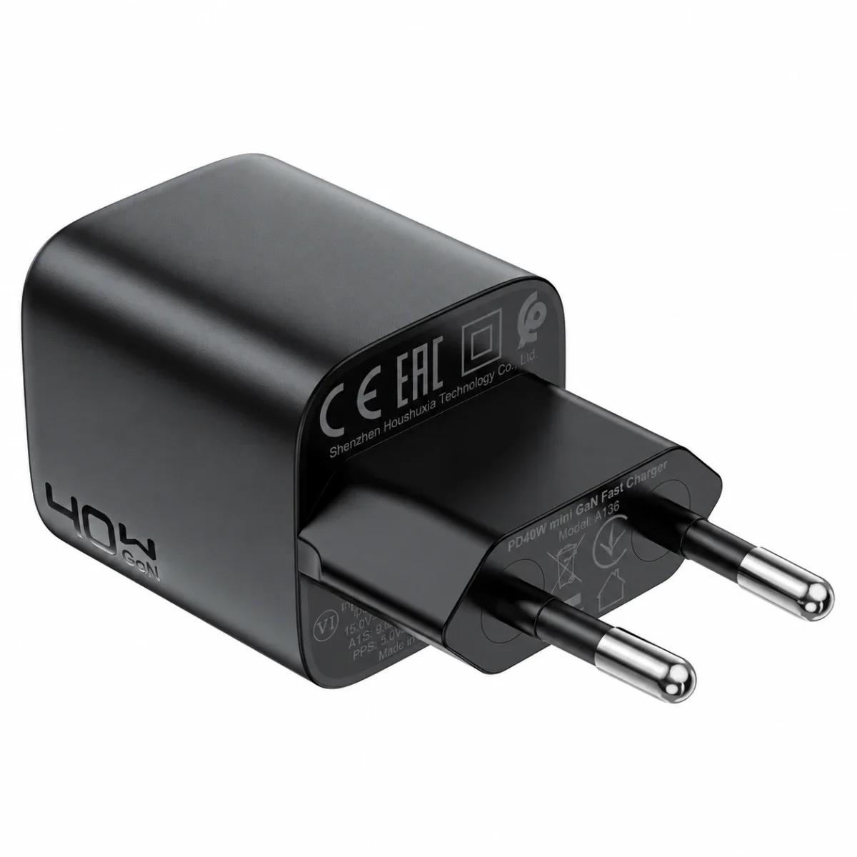 شاحن جداري ACEFAST A136 بقدرة 40 واط GaN USB-C بفيشة أوروبية، أسود - Image 4