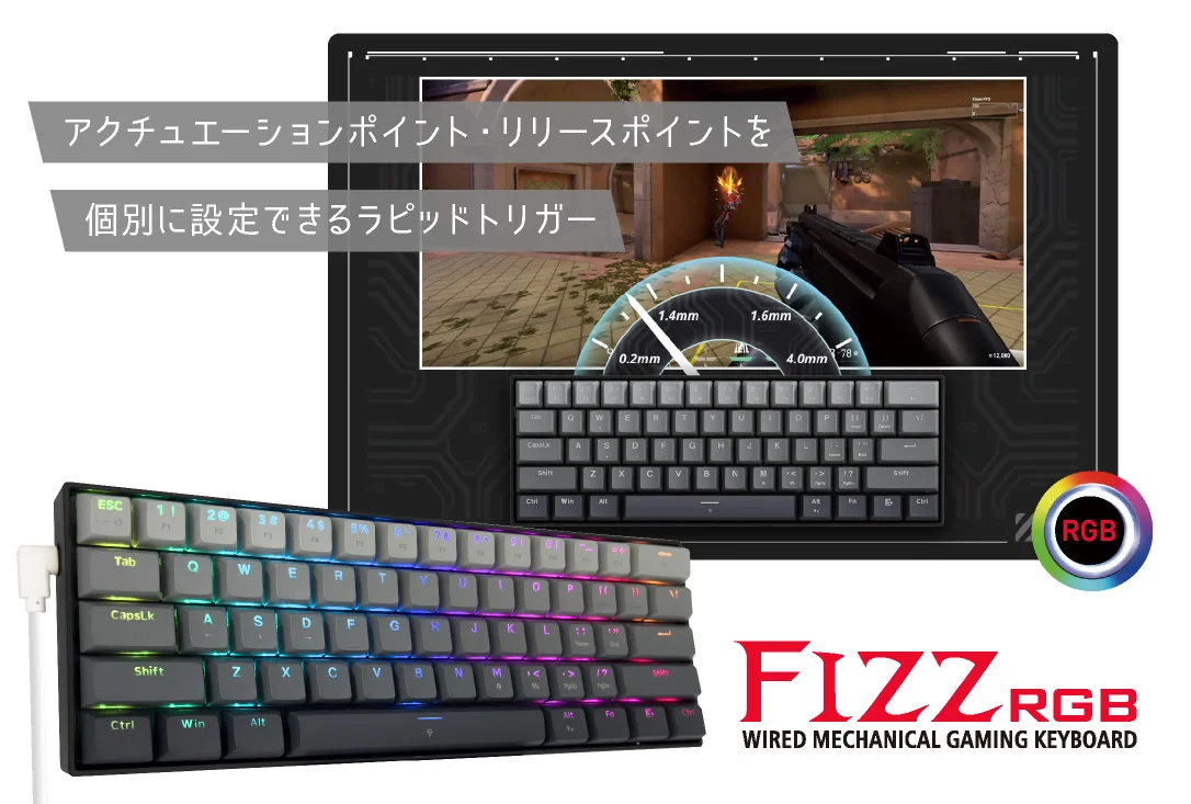 Redragon FIZZ K617GGB 60% Wired Magnetic Switch Gaming Keyboard, 8KHz, 0.1ms, Misty Grey - Thumbnail 9