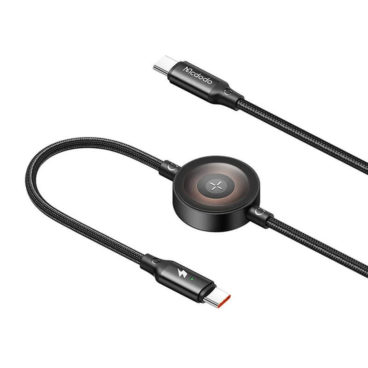 Mcdodo CA-2580 2-in-1 USB-C to USB-C Cable with Apple Watch Charger, 60W, 1.5m, Black - Thumbnail 2