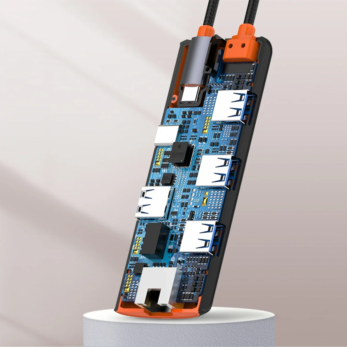 موزع USB-C إلى USB من LDNIO DS-26U 6 في 1 مع شحن PD ومنفذ RJ45 - أبيض - Image 5