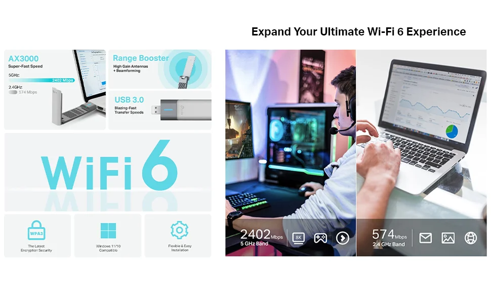 جهاز هوائي لاسلكي للشبك على الانترنت يركب على TP-LINK Archer TX50UH AX3000 - USB بسرعة 3000Mbps مزدوج النطاق - أسود - Image 10