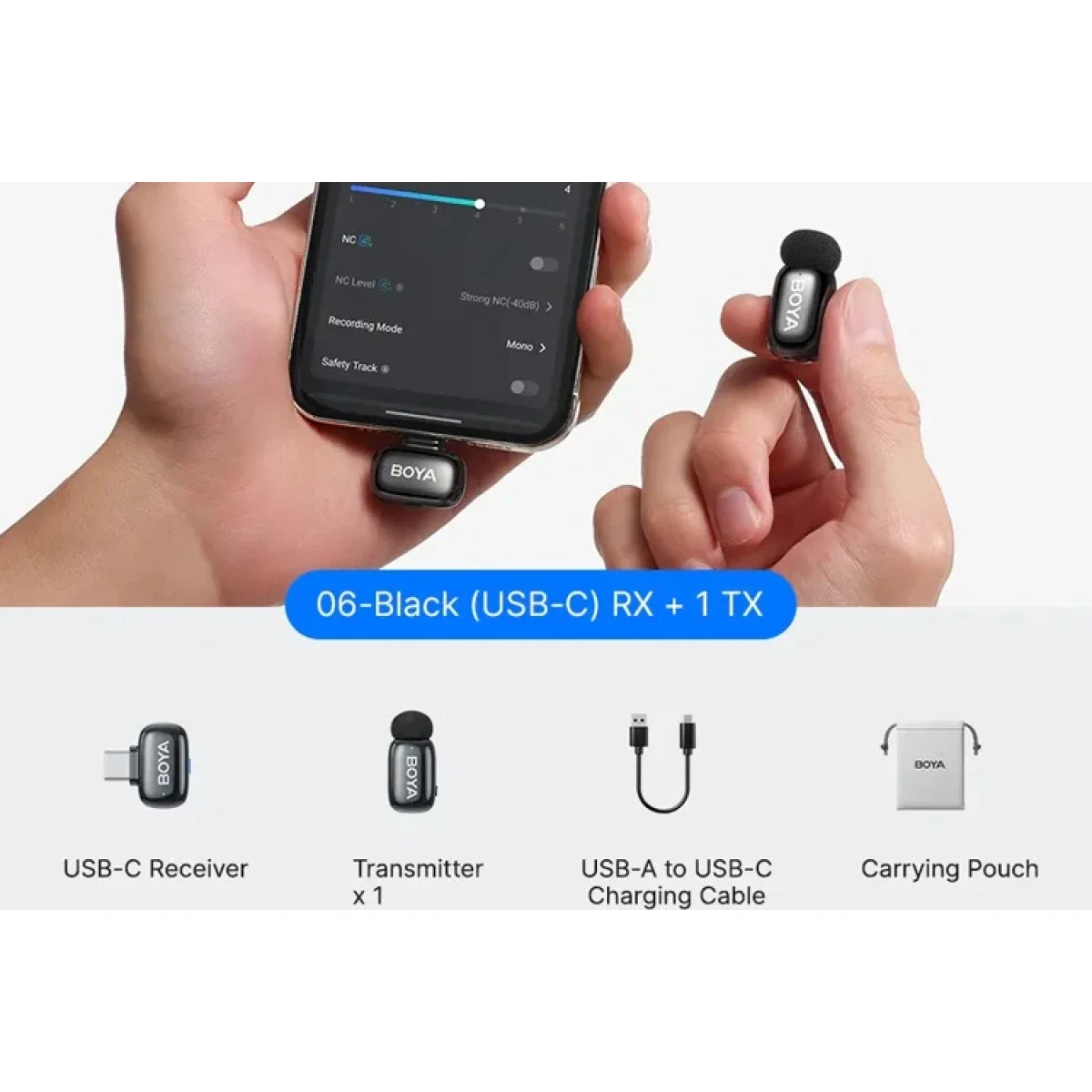 Boya mini 2-06 Wireless Lavalier Microphone with USB-C Receiver, Black - Thumbnail 3