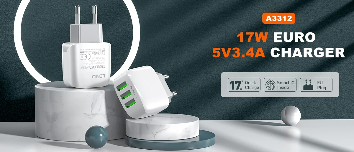 LDNIO A3312 17W 3-Port USB-A AUTO-ID EU Wall Charger with Fast Charging - Image 5