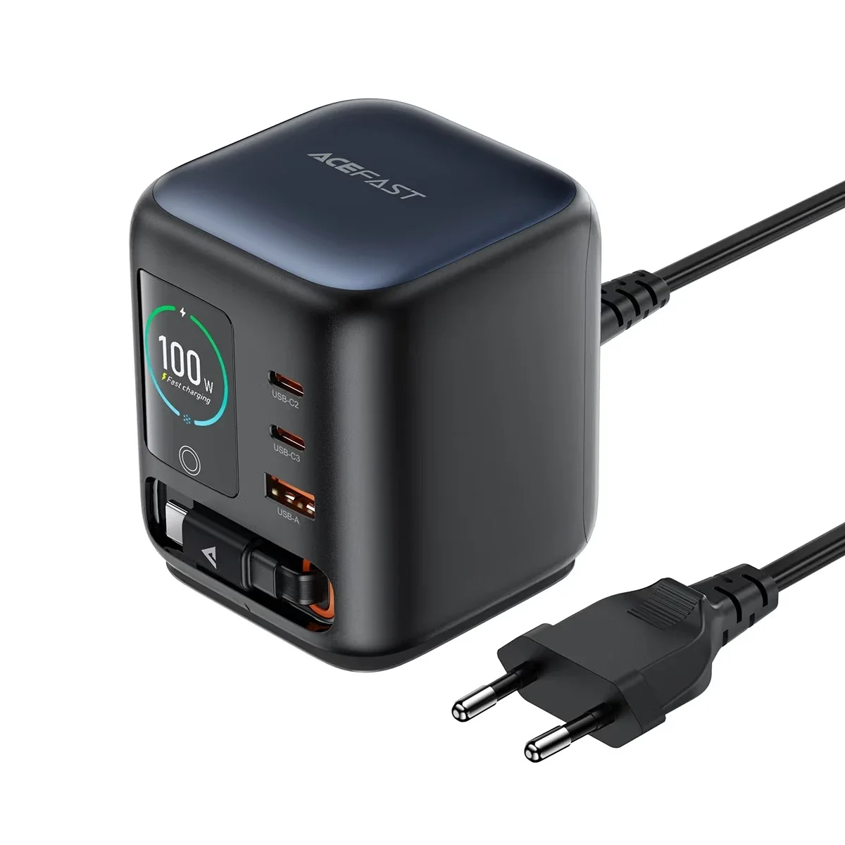 ACEFAST Z10 100W GaN Desktop Charging Station with Retractable USB-C Cable & TFT Display