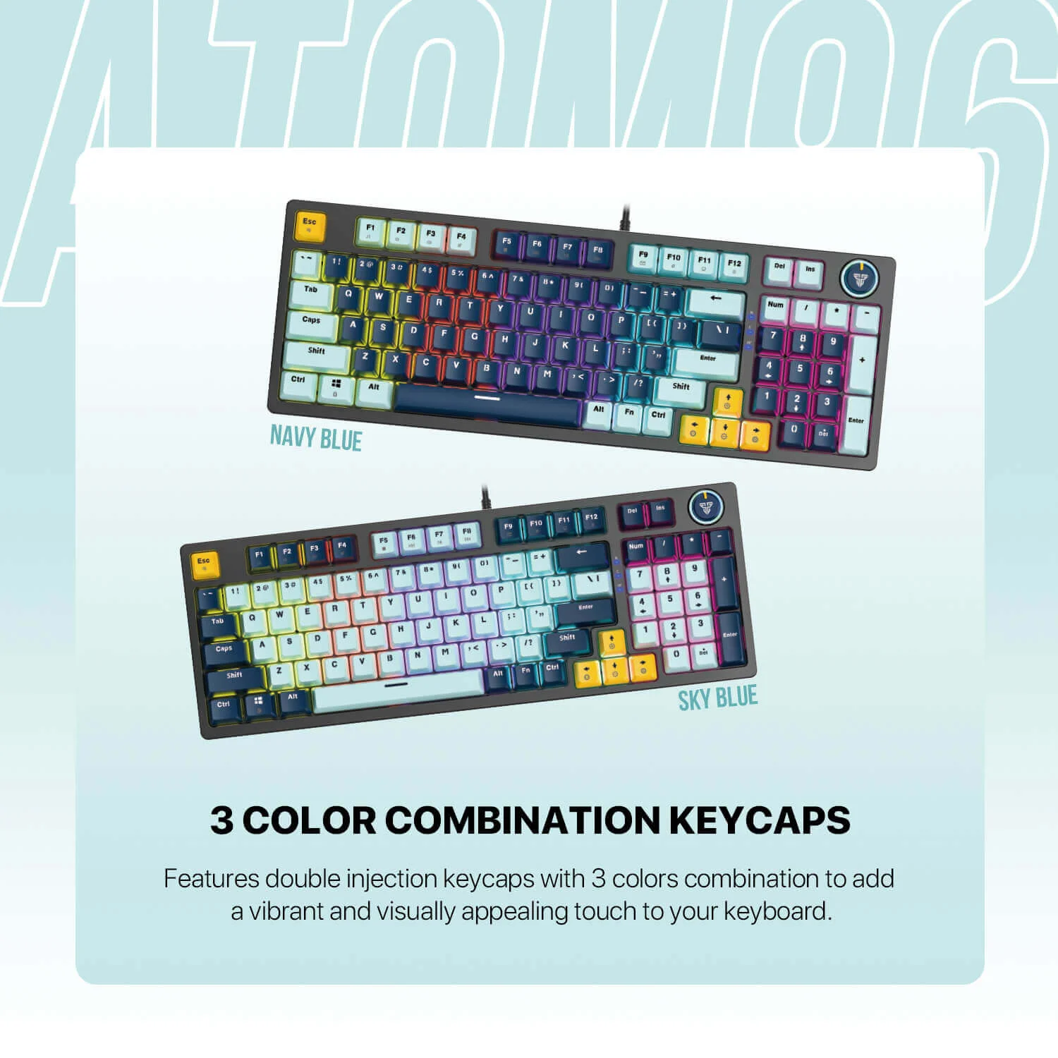 كيبورد ألعاب ميكانيكي Fantech ATOM96 MK890V2 - Mizu Series Sky Blue - Thumbnail 6