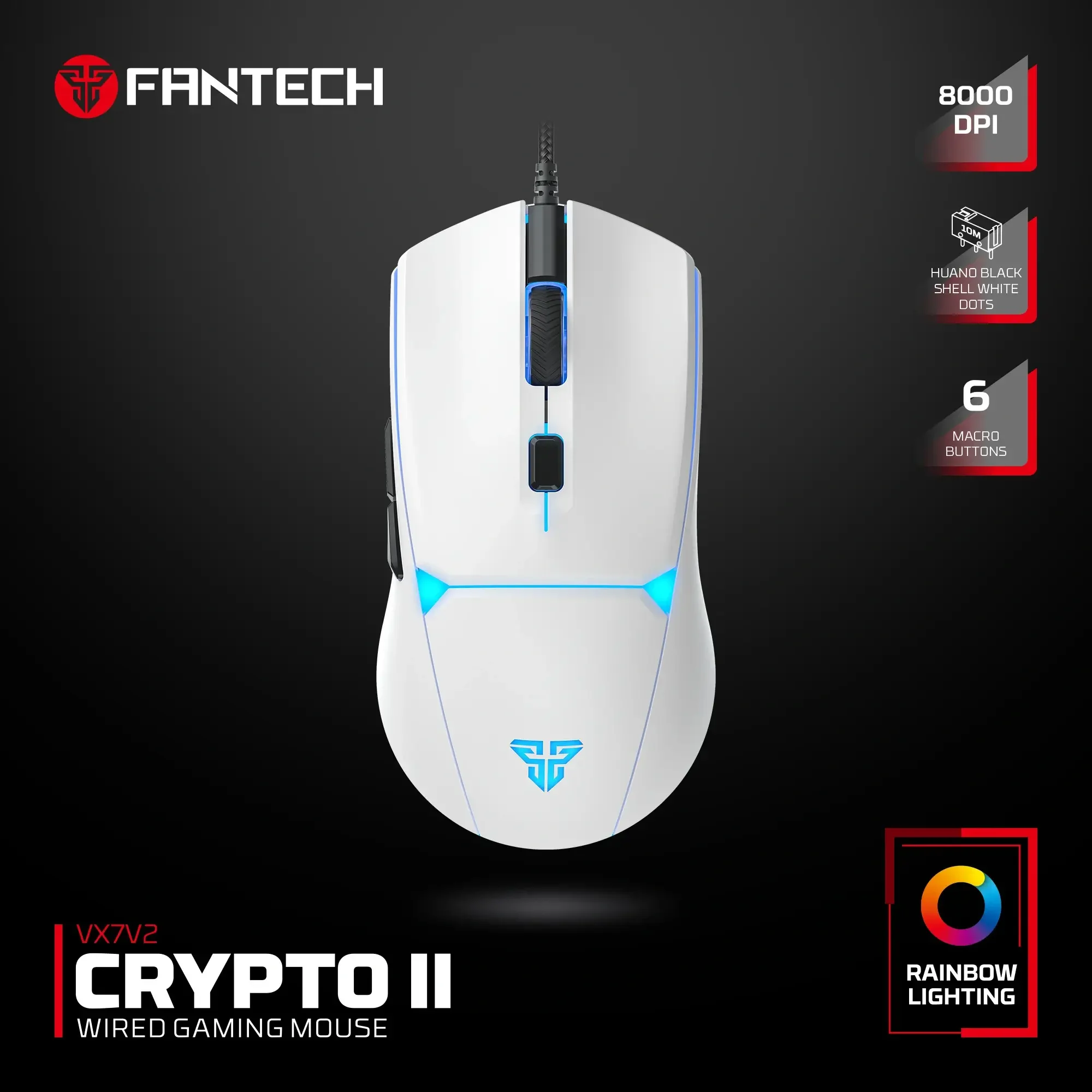 ماوس ألعاب Fantech Crypto II VX7V2 سلكي أبيض - Image 2