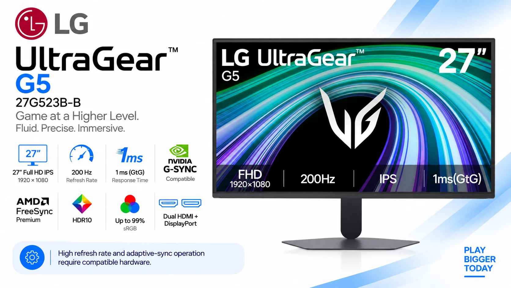 شاشة ألعاب LG 27G523B-B UltraGear G5 مقاس 27 إنش IPS Full HD، 200Hz، 1ms GtG، HDR10، FreeSync وG-SYNC Compatible، أسود - Thumbnail 12