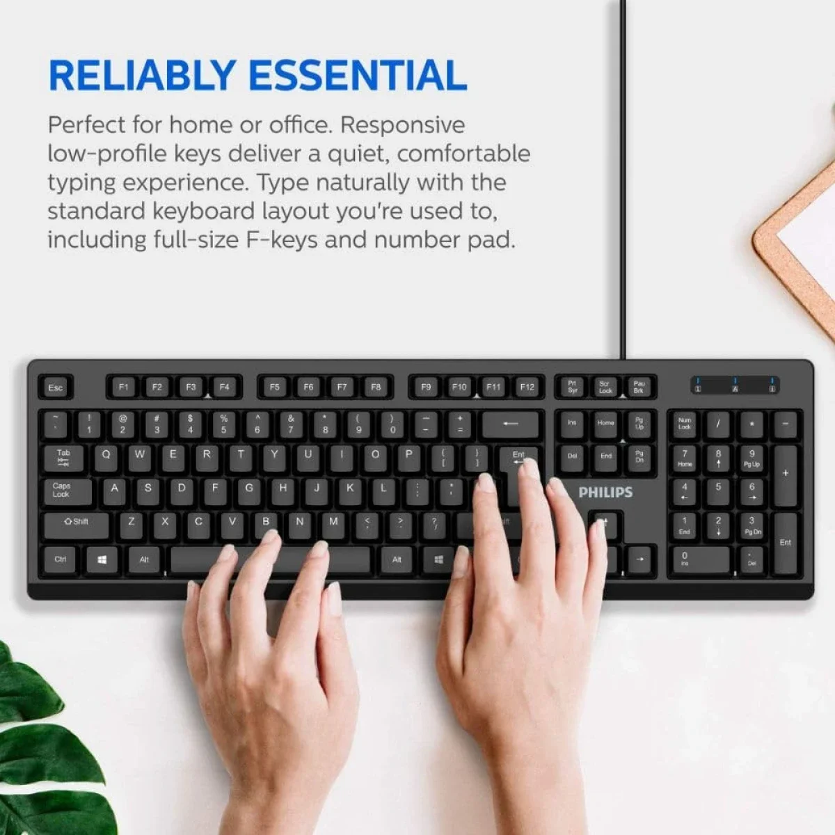 لوحة مفاتيح Philips K234 سلكية USB، 104 مفتاح مع لوحة أرقام، أسود - Image 7