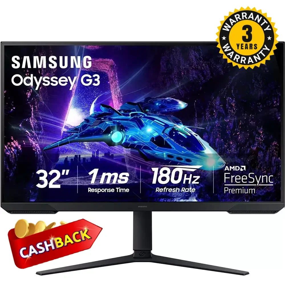 Samsung Odyssey G3 LS32FG502E 32-Inch Flat IPS 2K Gaming Monitor, 180Hz, 1ms
