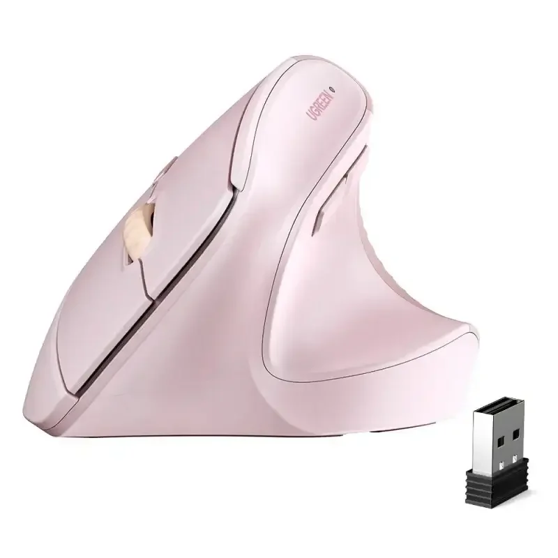 Ugreen 65666 Ergonomic Vertical Wireless Mouse, Bluetooth & 2.4G, 4000 DPI, Pink - Thumbnail 3
