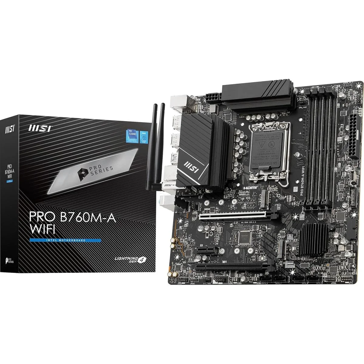 لوحة أم MSI PRO B760M-A Wi-Fi 6E بمعيار Micro-ATX وذاكرة DDR5 ومقبس LGA 1700