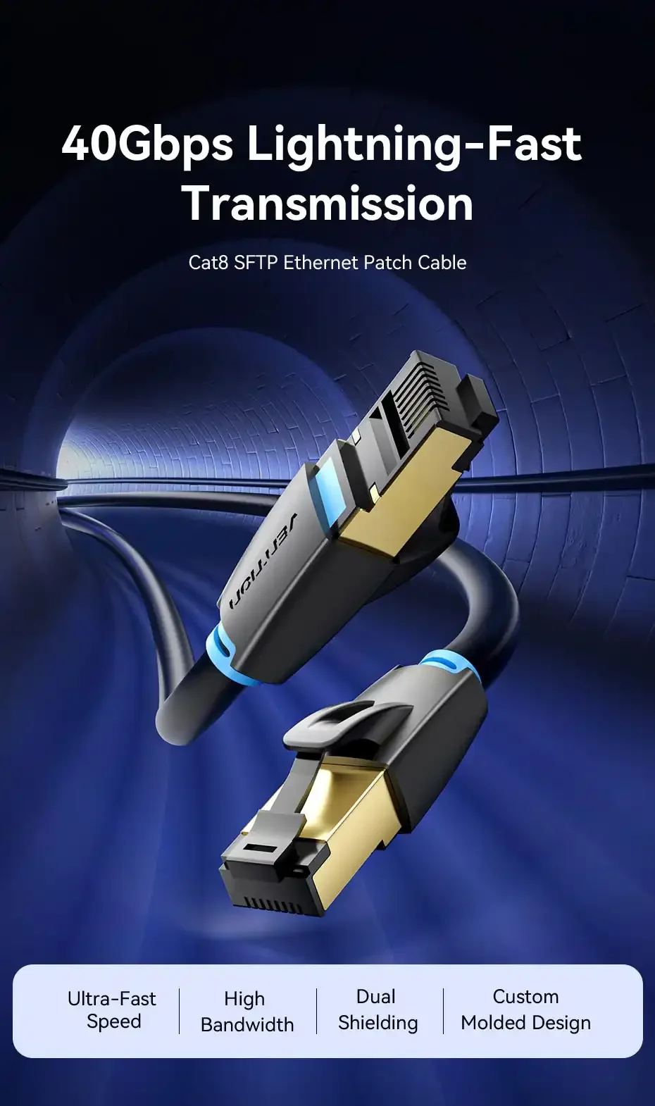 Vention IKABF Cat.8 SSTP Ethernet Patch Cable 1m – Black - Thumbnail 12