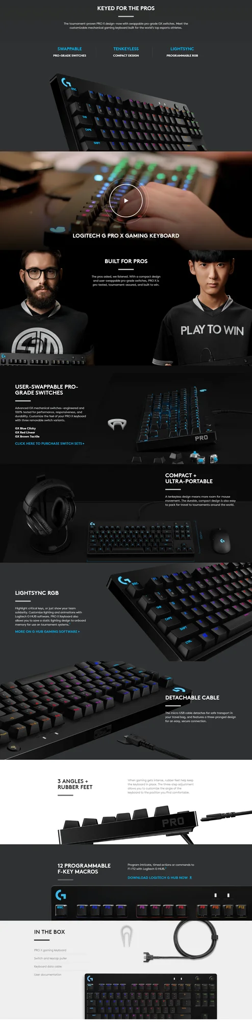 كيبورد ألعاب Logitech G Pro X TKL ميكانيكي سلكي بمفاتيح GX Blue Clicky - أسود - Thumbnail 9