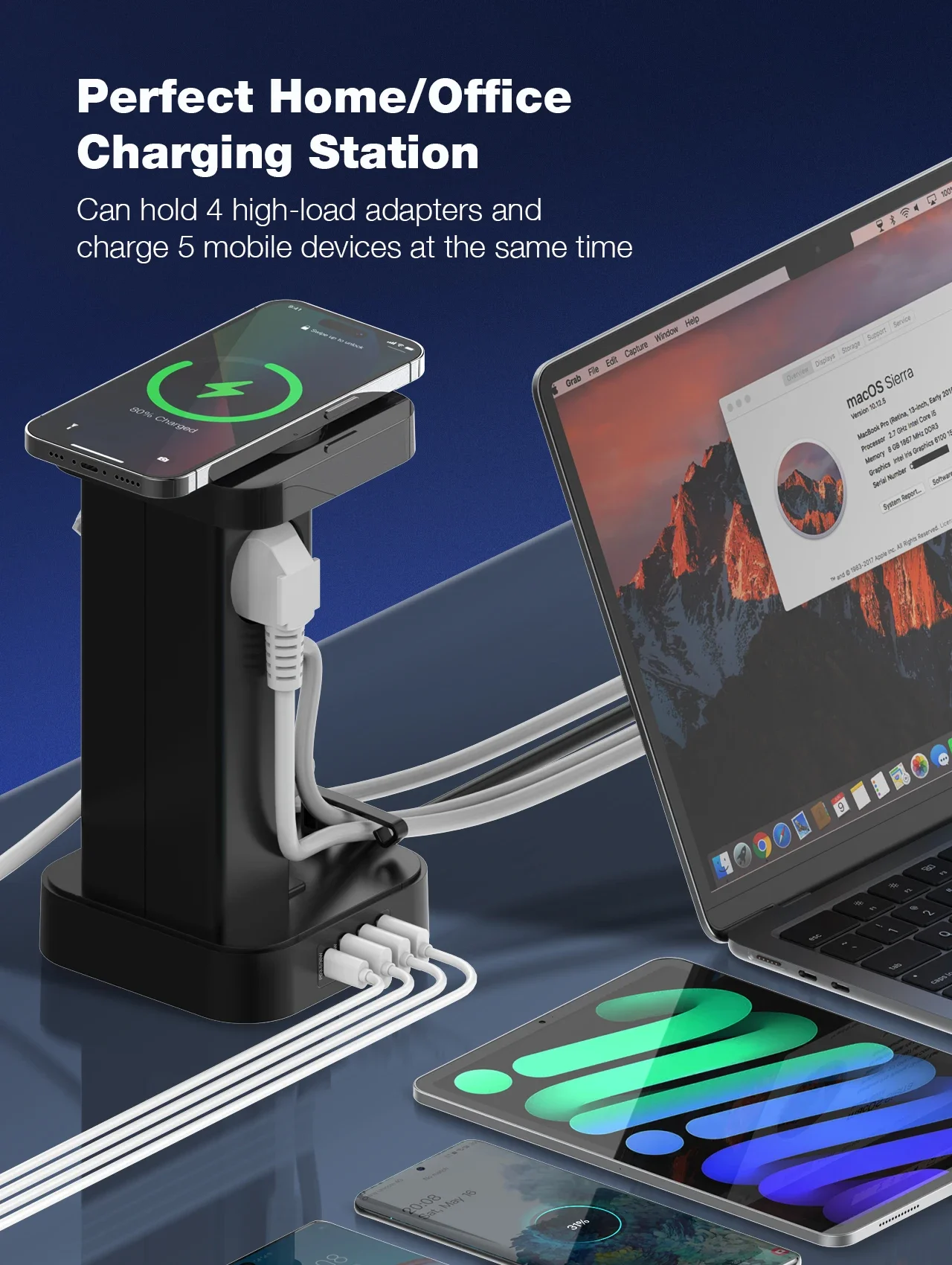 LDNIO SEW4485 2500W Tower Power Strip with 4 EU Sockets, 4 USB Ports & 15W Wireless Charger - Thumbnail 14