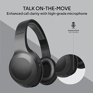 Promate LaBoca Wired & Wireless Bluetooth 5.0 Headphones with Deep Bass, MicroSD Playback, Built-In Mic and 5H Playtime - Black - Thumbnail 14