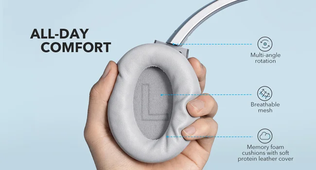 Anker Soundcore Life Q20 Hybrid ANC Wireless Over-Ear Headphones, Silver - Thumbnail 17