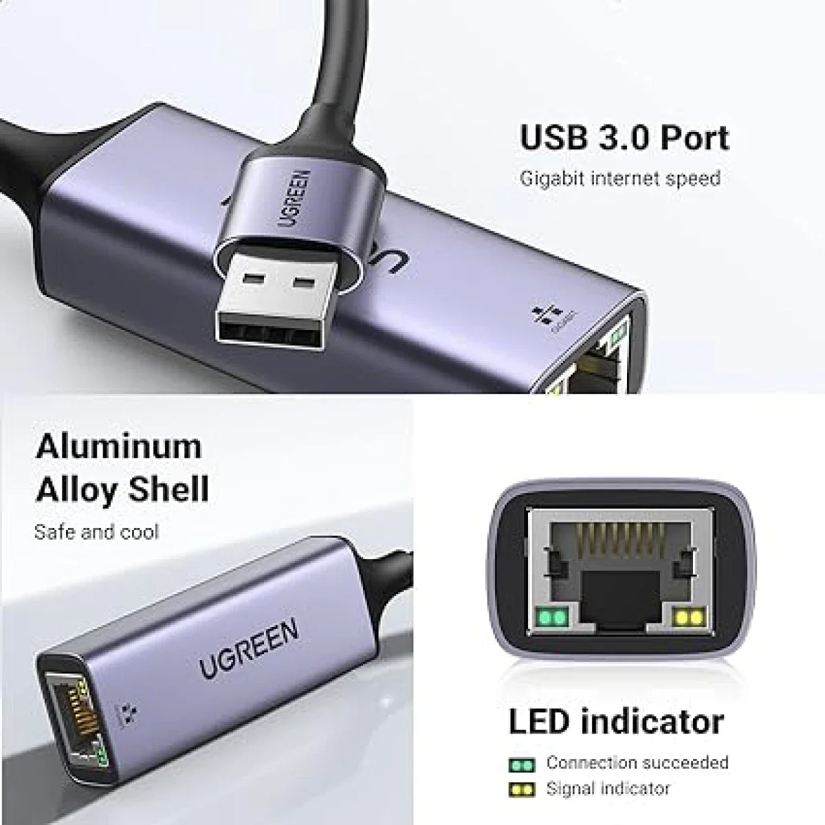 محول شبكة Ugreen USB 3.0 إلى جيجابت إيثرنت - Thumbnail 2