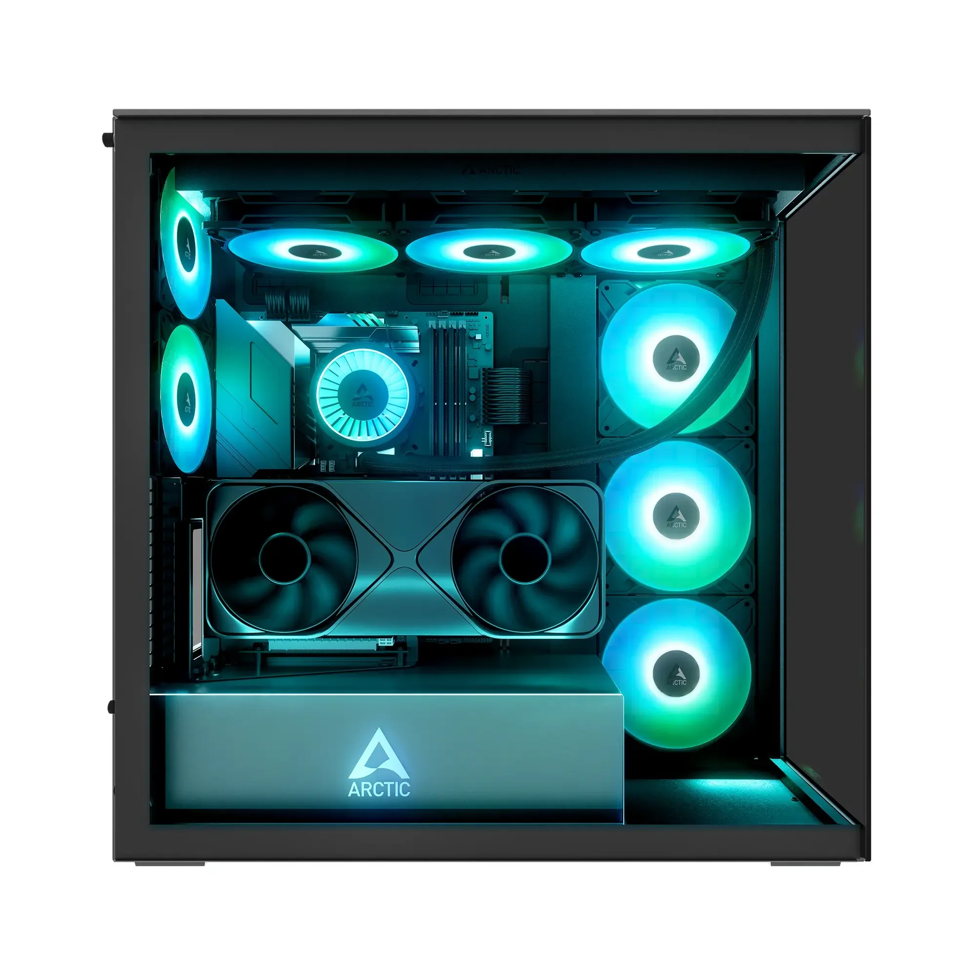 صندوق كمبيوتر ألعاب ARCTIC Xtender VG Black Mirror Glass Premium E-ATX مع تركيب عمودي لكرت الشاشة - Image 3