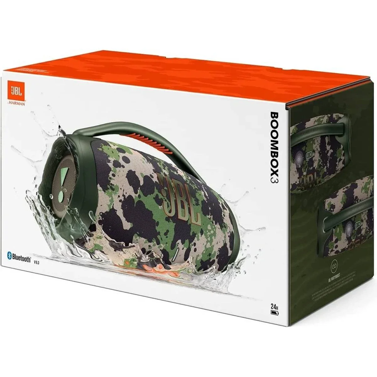 مكبر صوت محمول JBL Boombox 3 بتقنية بلوتوث وباس عميق ومقاومة IPX7 وتشغيل 24 ساعة - Squad