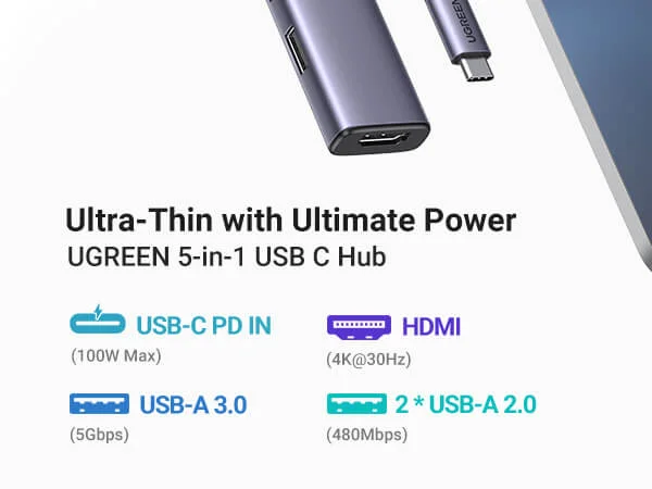 Ugreen Revodok 105 5-in-1 USB-C Hub with 100W PD and 4K HDMI - Thumbnail 11