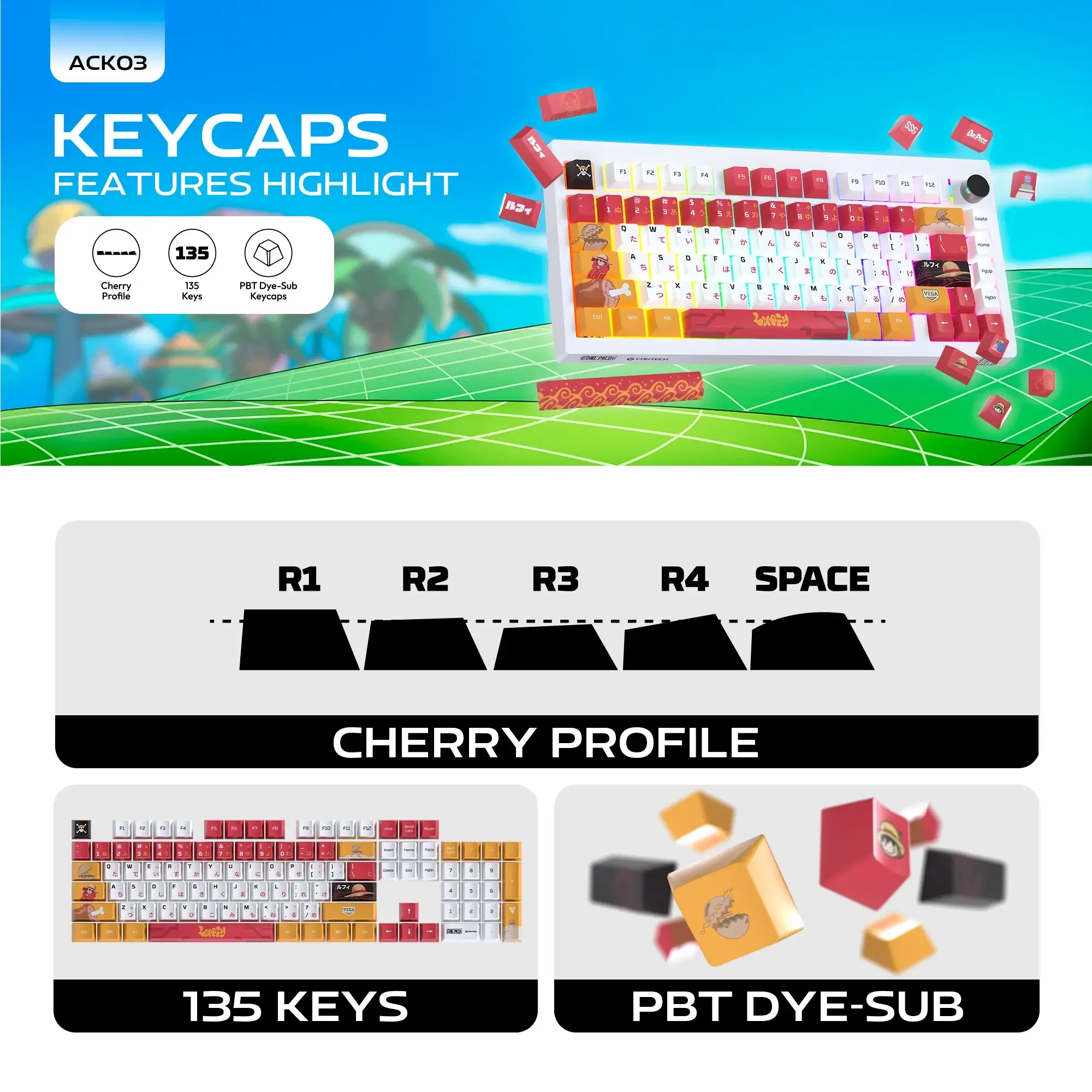 كيبورد ألعاب ميكانيكل لاسلكي Fantech MK921 ACK03 إصدار One Piece Monkey D. Luffy Egghead - Image 4