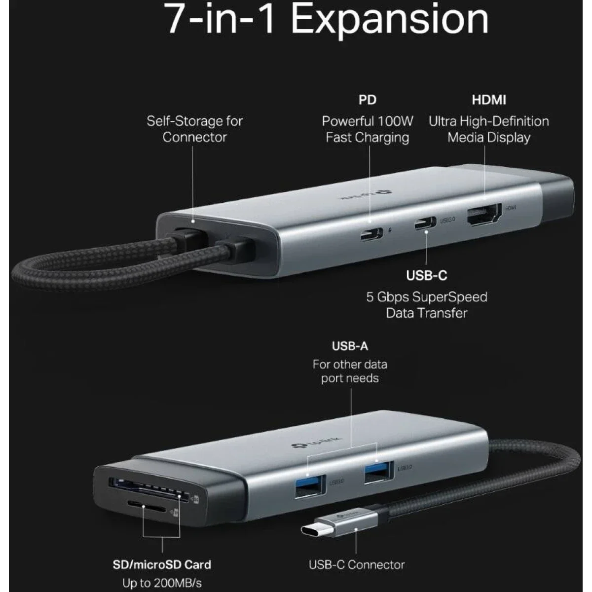TP-LINK UH7020C USB Type-C 7-in-1 Hub with 4K HDMI, SD/microSD UHS-I, PD 100W and USB 3.0 - Image 6