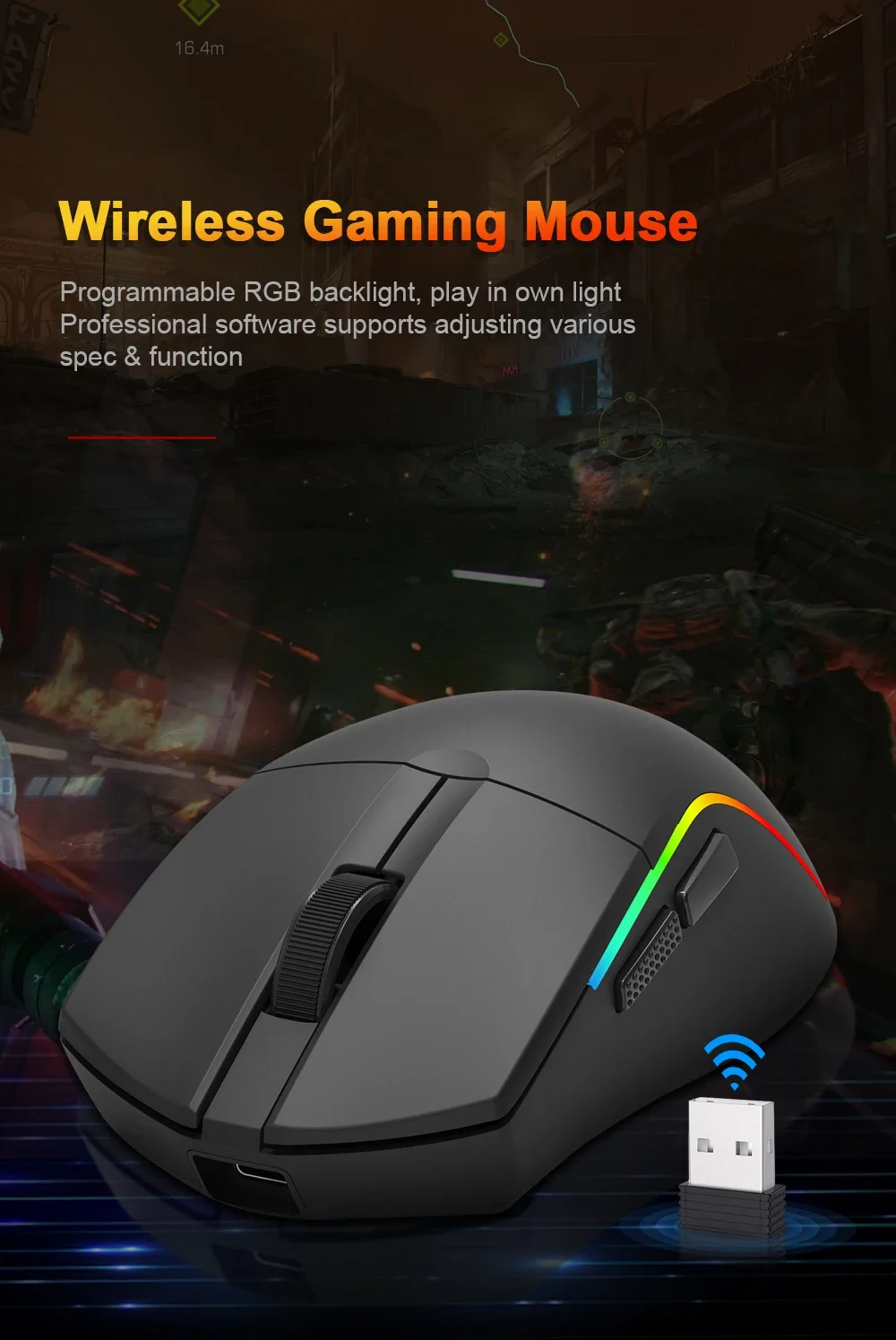 ماوس ألعاب Redragon Deicide M816 Pro لاسلكي ثلاثي الوضع، 26000 DPI، 61g، أسود - Thumbnail 7
