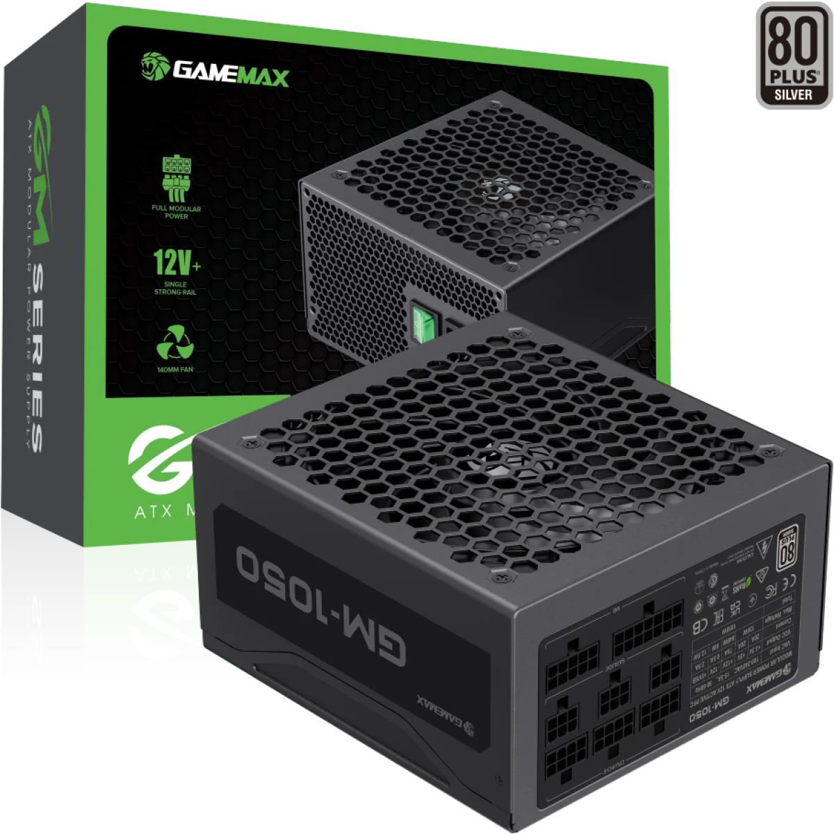GameMax GM-1050 1050W Fully Modular ATX PSU, 80 Plus Certified, Silent 140mm Fan