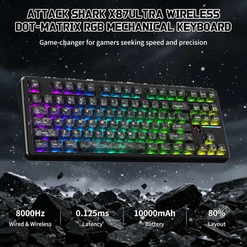 كيبورد ATTACK SHARK X87 ULTRA ميكانيكي لاسلكي – Forged Carbon – سويتشات Meg Shark - Thumbnail 8