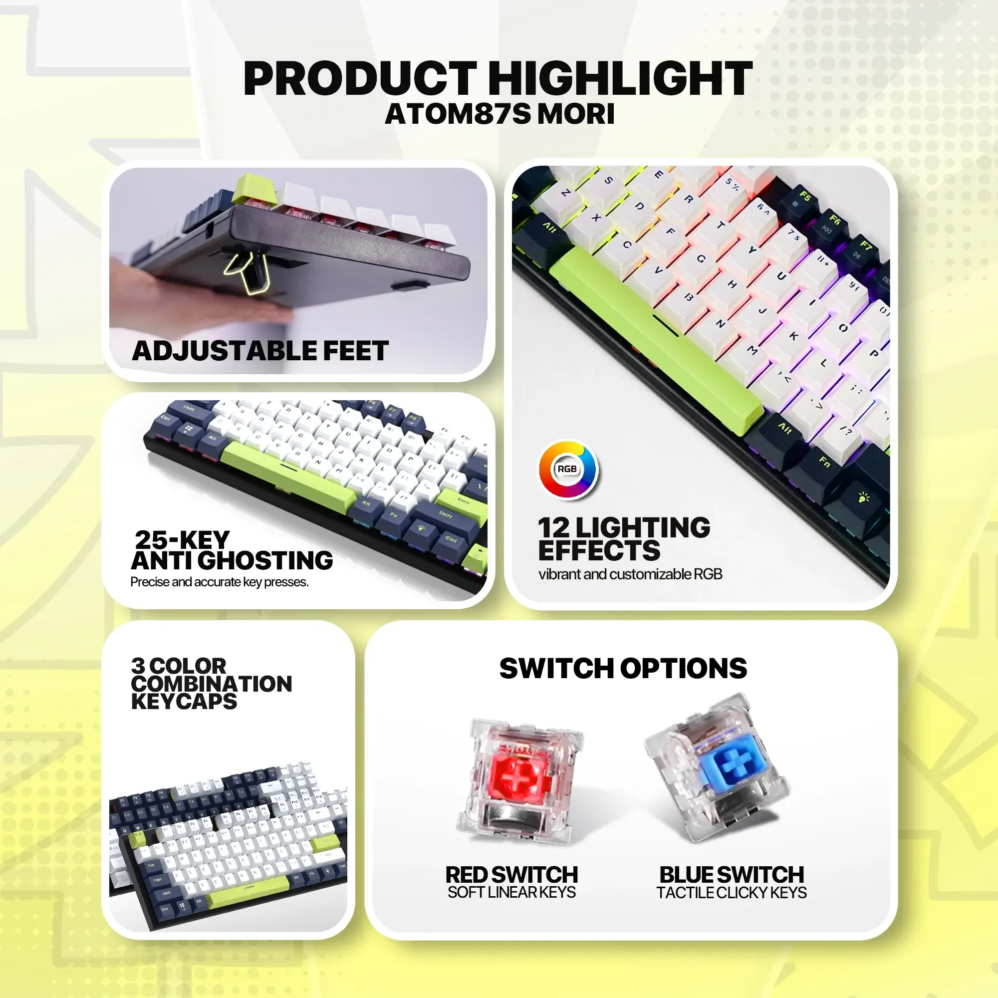 Fantech ATOM87S MK877S Mechanical Gaming Keyboard Mori Edition White - Image 5