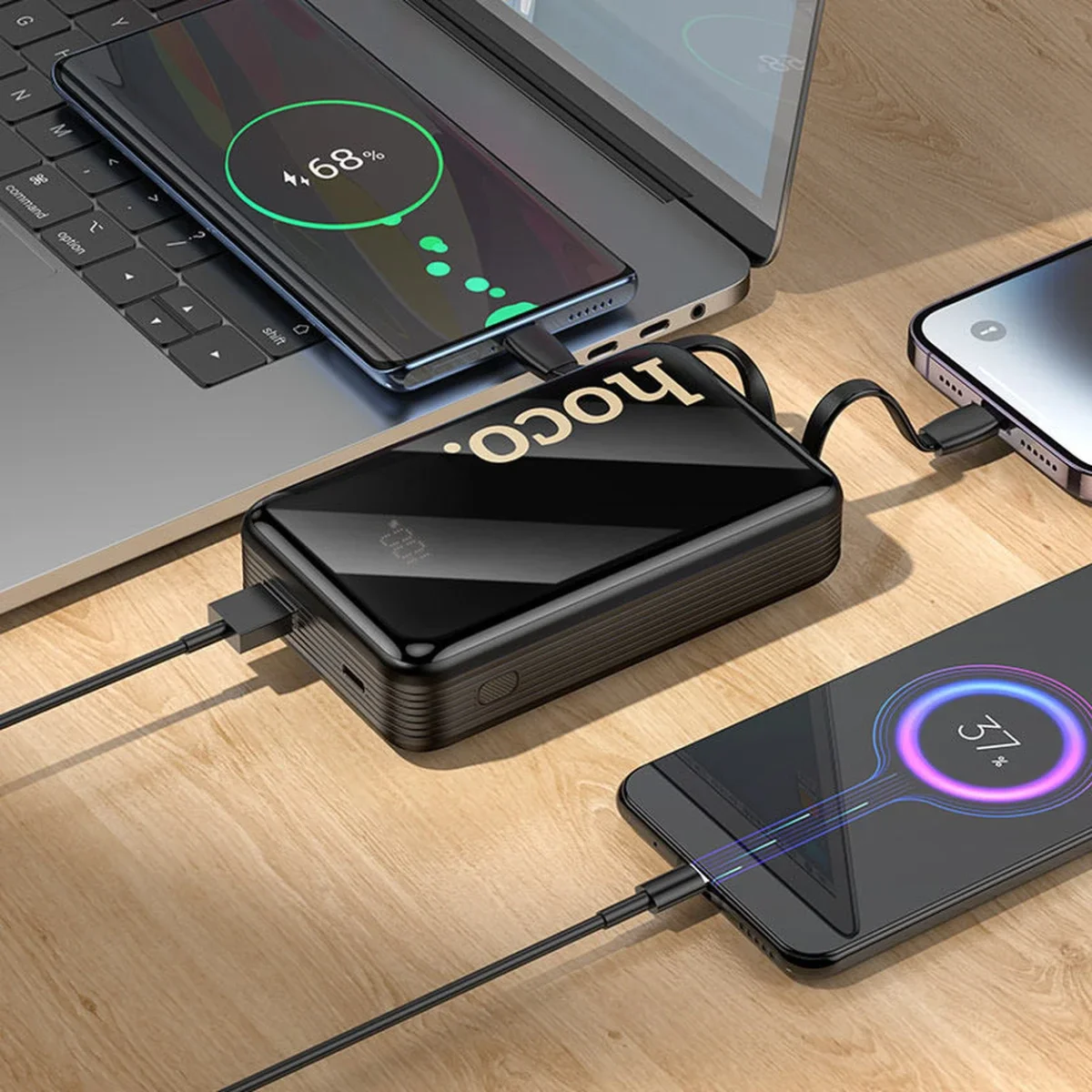باور بانك HOCO Q37A Graceful سعة 20000mAh وشحن 22.5W + PD20W مع كيابل مدمجة، أسود - Thumbnail 6