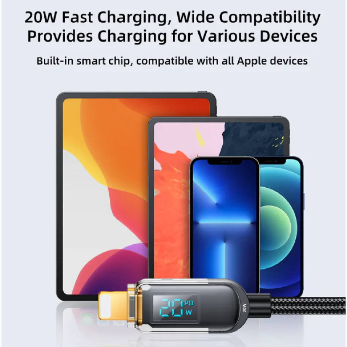 كابل JOYROOM S-CL020A4 شحن سريع ونقل بيانات 20W بشاشة رقمية USB-C إلى Lightning بطول 1.2 متر - Image 6